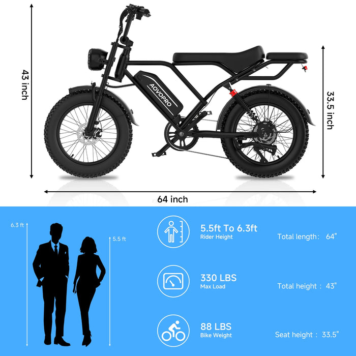 AOVOPRO AP20 Electric Bike for Adults 20 X 4.0 Fat Tire